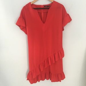 Boohoo red dress with ruffles Size 14